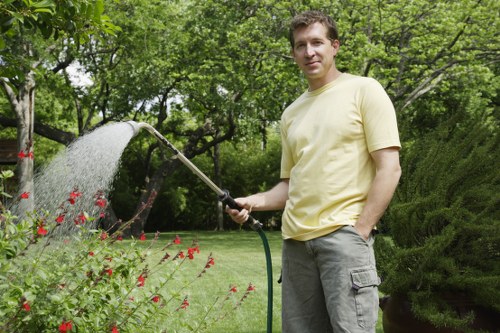 Modern garden design and build project in Uxbridge with patio and planting