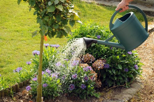 Attractive Uxbridge garden design with lawn, edging, and decorative stone